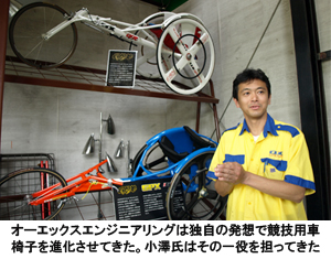 写真：オーエックスエンジニアリングは独自の発想で競技用車椅子を進化させてきた。小澤氏はその一役を担ってきた